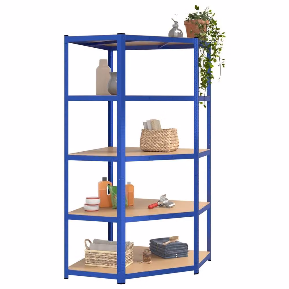 Berkfield Home 5-Layer Freestanding Corner Shelf in Blue Steel and Engineered Wood with Adjustable Shelves – 3