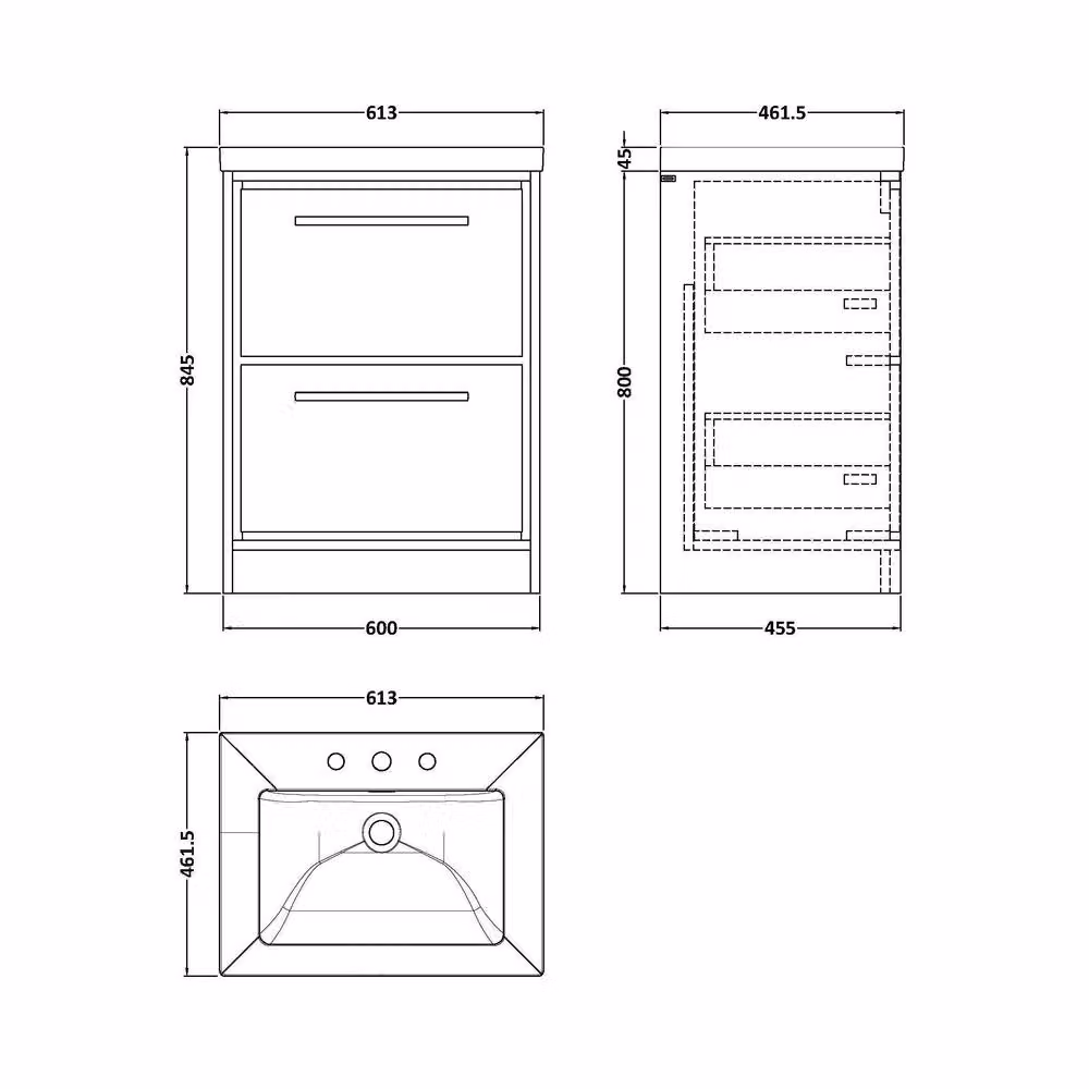 Balterley Longnor 2 Drawer Vanity Basin Unit, Graphite Grey, W: 60 cm, H: 84.5 cm – 4