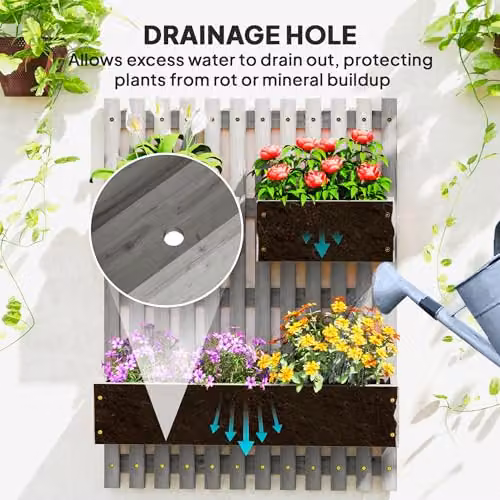 Outsunny Wall-mounted Wooden Garden Planters with Trellis in Grey – 5