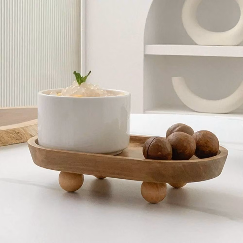 Kelvenix Brown Solid Wood Oval Serving Tray and Food Plate – 2