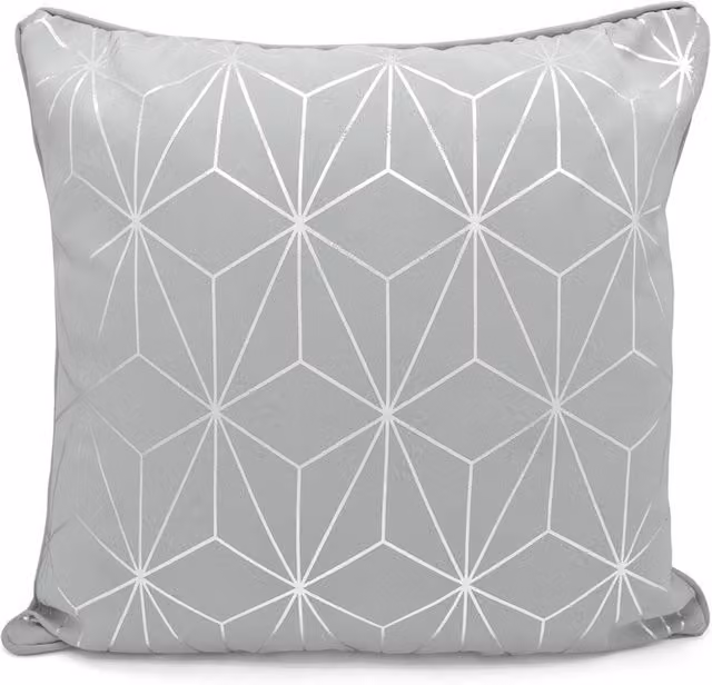 Velosso Moreno Square Cushion with Modern Geometric Silver Foil Print