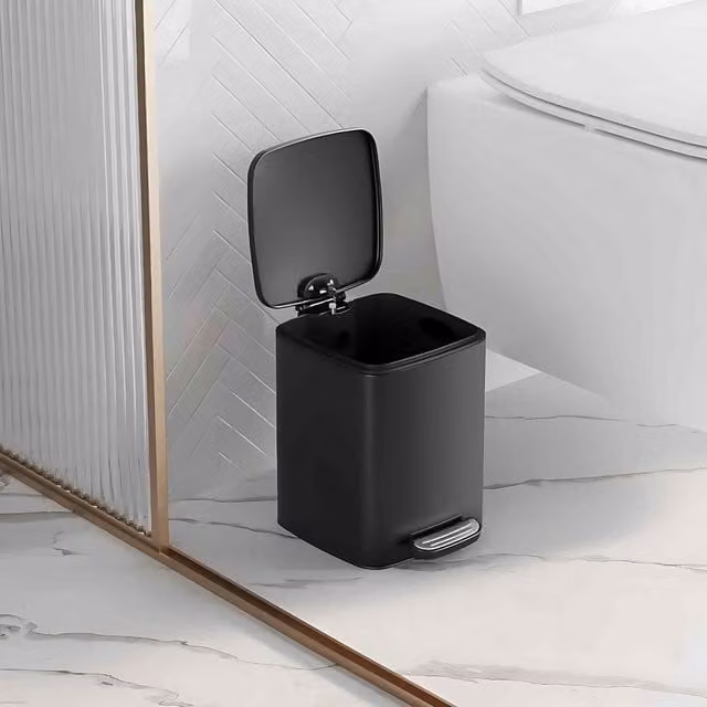The Bazaarist Steel Kitchen Pedal Bin with Soft Close and Removable Inner Bucket, Ink Black, H: 45.7 cm, W: 25.5 cm, D: 23.9 cm