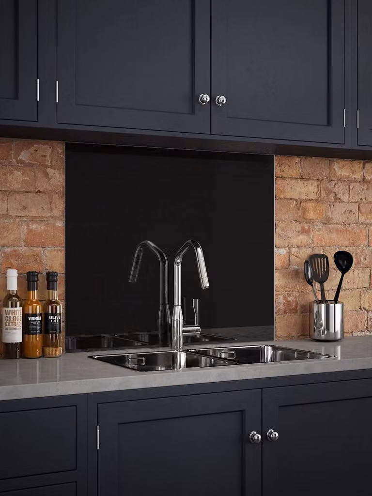 Generic Black Gloss Self Adhesive Glass Kitchen Splashback, W: 90 cm, H: 75 cm