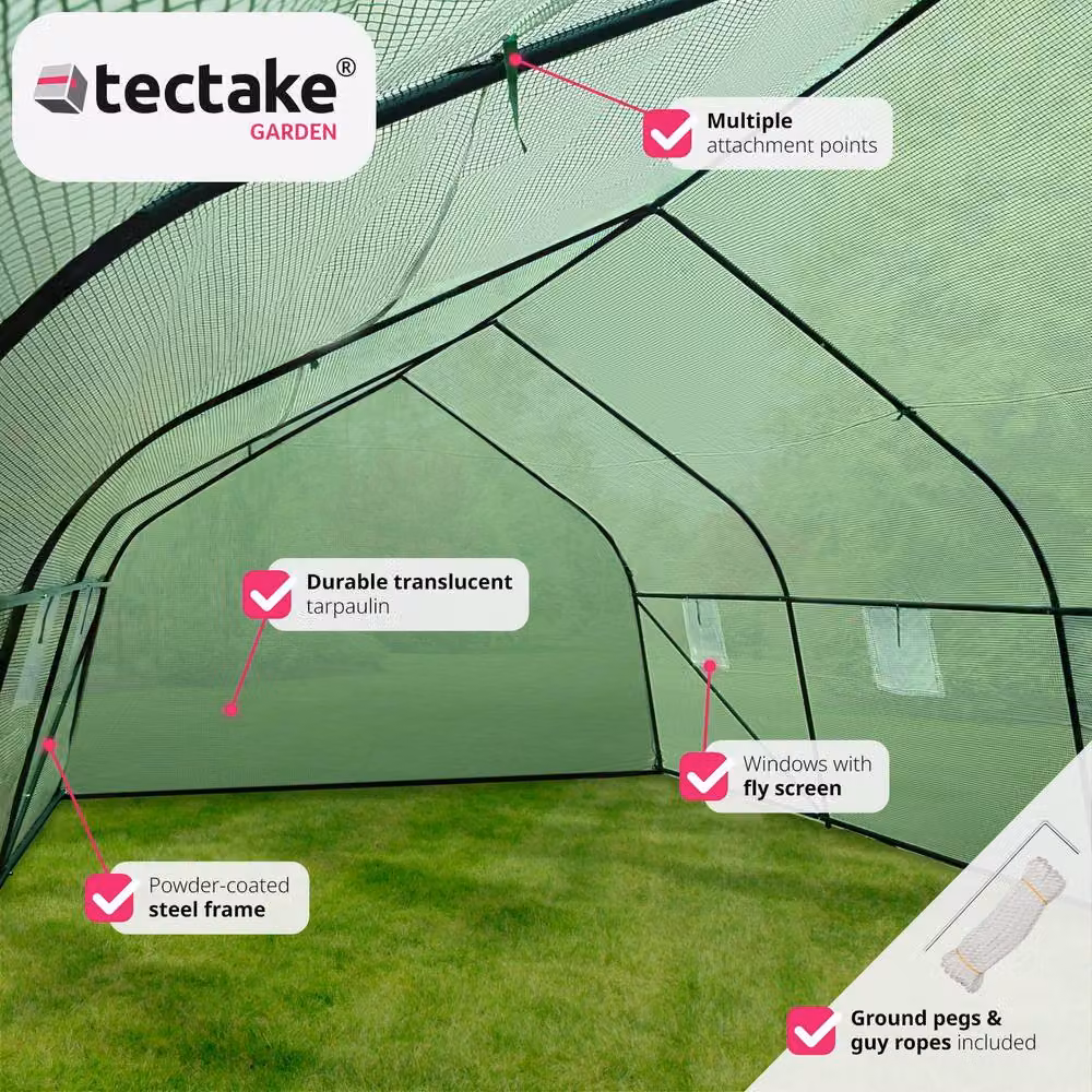 tectake Green Polytunnel Greenhouse with 8 Windows, W/D/H: 600 x 300 x 205 cm – 3