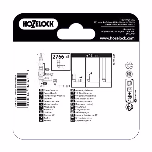 Hozelock 90 Degree Elbow Connector 13mm Hose Tail, Pack of 5, Yellow and Black – 2