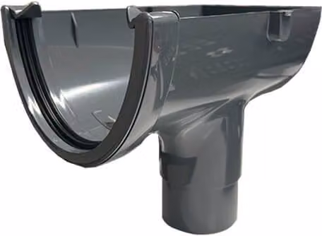 FloPlast Deepflow/Hi-Cap Half Round Gutter Stopend Outlet in Anthracite Grey, W: 115 mm x H: 75 mm