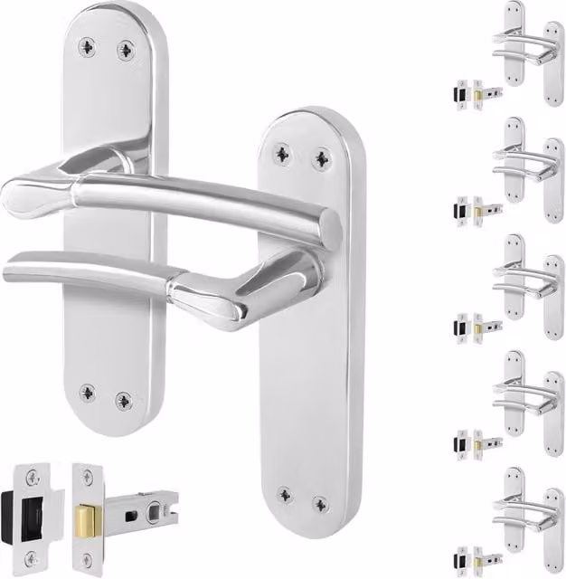 AFIT Boston Feature Handle Latch Set in Chrome Satin Nickel, Silver, 6 Pairs, 150 x 150 mm