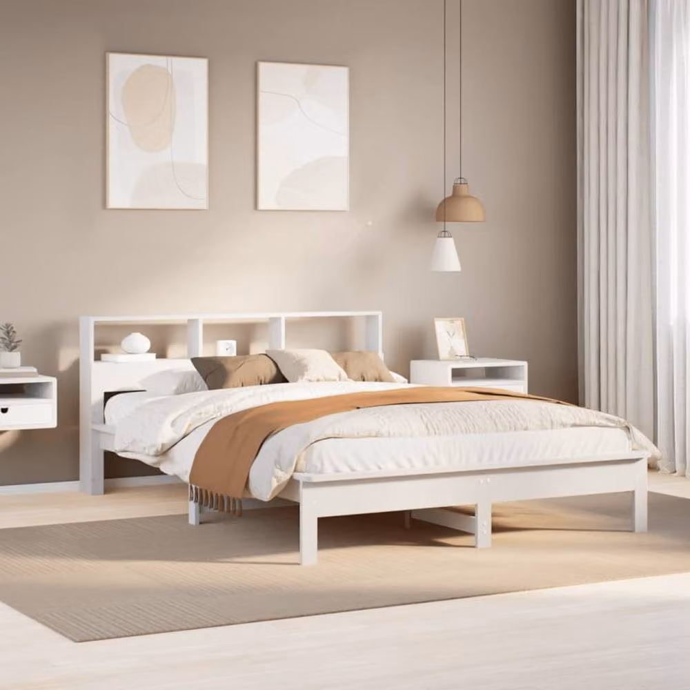 Berkfield Home White Solid Wood Pine Bed Frame W/D/H: 190 x 140 x 80 cm – 2