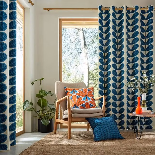Orla Kiely Botanica Marine Blue Floral Eyelet Blackout Curtains
