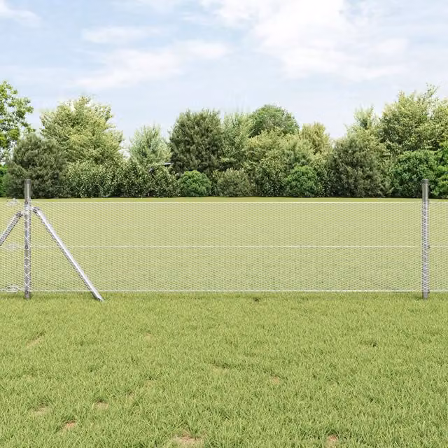 Berkfield Home Silver Galvanised Steel Hexagon Fence, W: 0.6 m, L: 25 m – 1