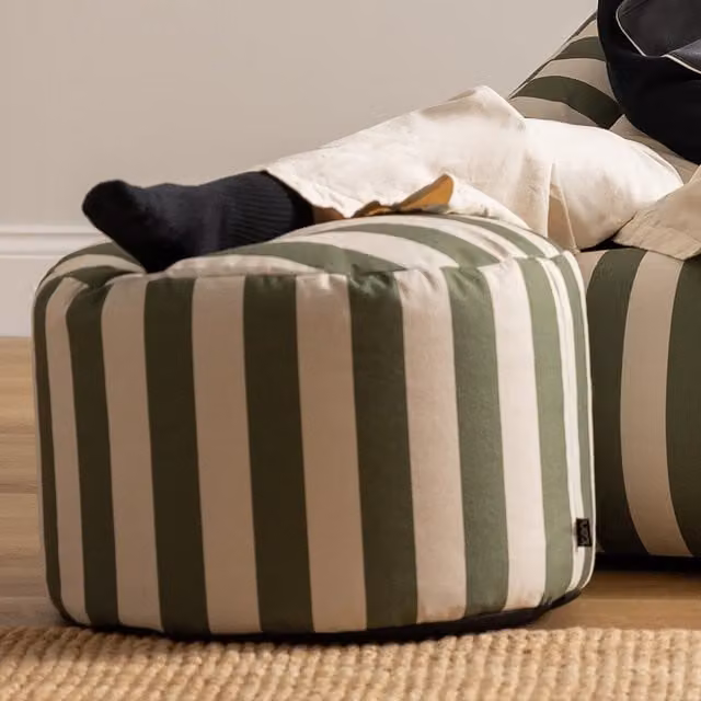Icon Milano Kyoto Round Striped Woven Bean Bag Footstool in Olive Green