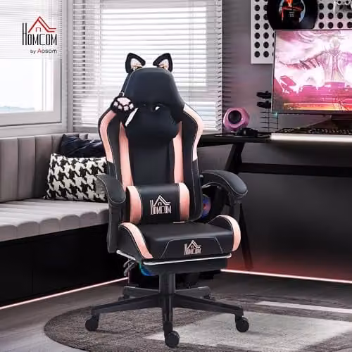 HOMCOM Black Faux Leather Gaming Chair for Adults with Headrest and Armrests – 2