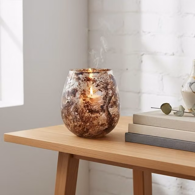 Orsina Abstract Round Glass Tabletop Candle Holder in Brown and Silver – 1