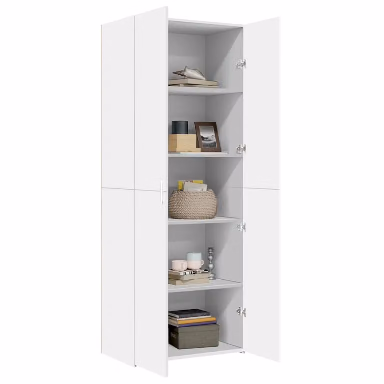 Berkfield Home Modern White Highboard in MDF with Hinged Doors and Open Shelving, W/D/H: 70 x 42.5 x 185 cm