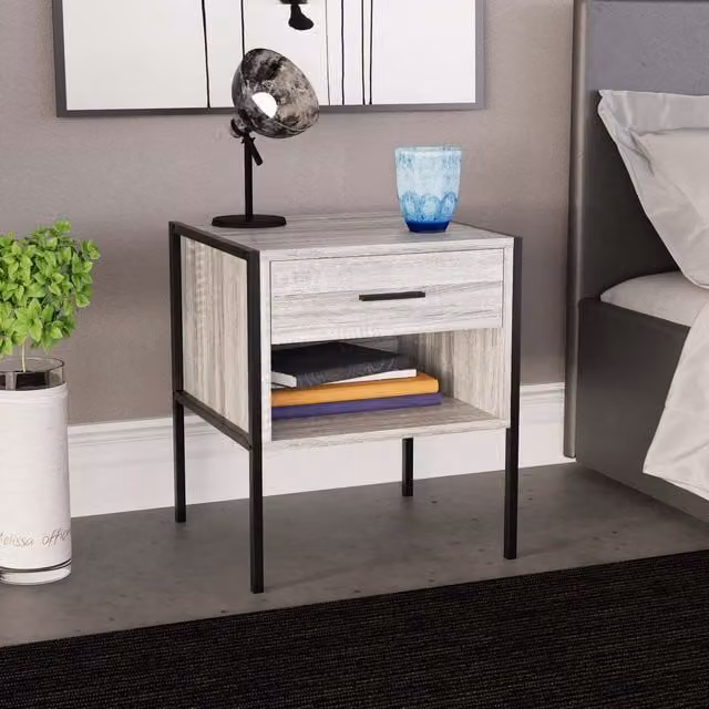 Vida Designs Industrial Wood 1 Drawer Bedside Table in Brown