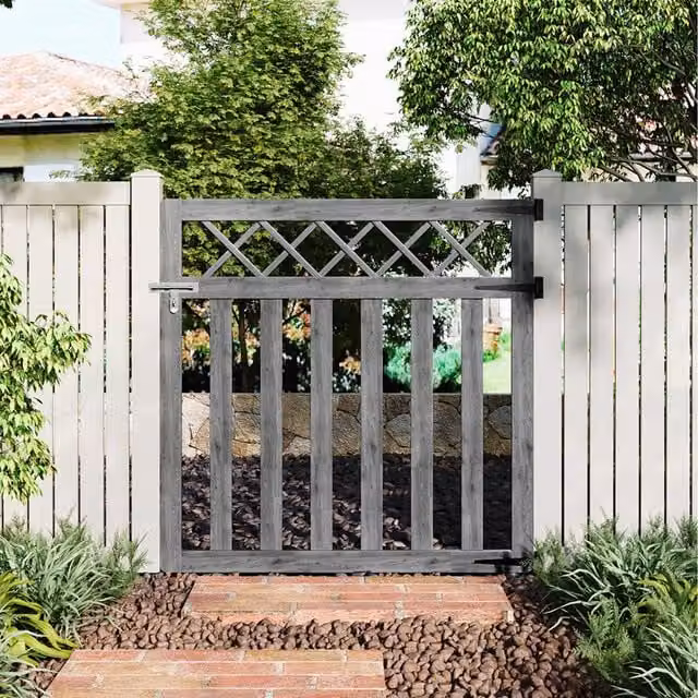 Komore Grey Wooden Outdoor Cross Top Garden Fence Gate, Width: 120 cm