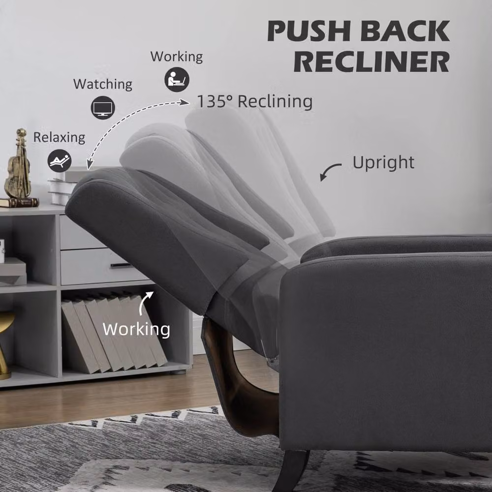 Wyld Haus Lino Microfibre Button Tufted Wingback Recliner Armchair in Grey – 4