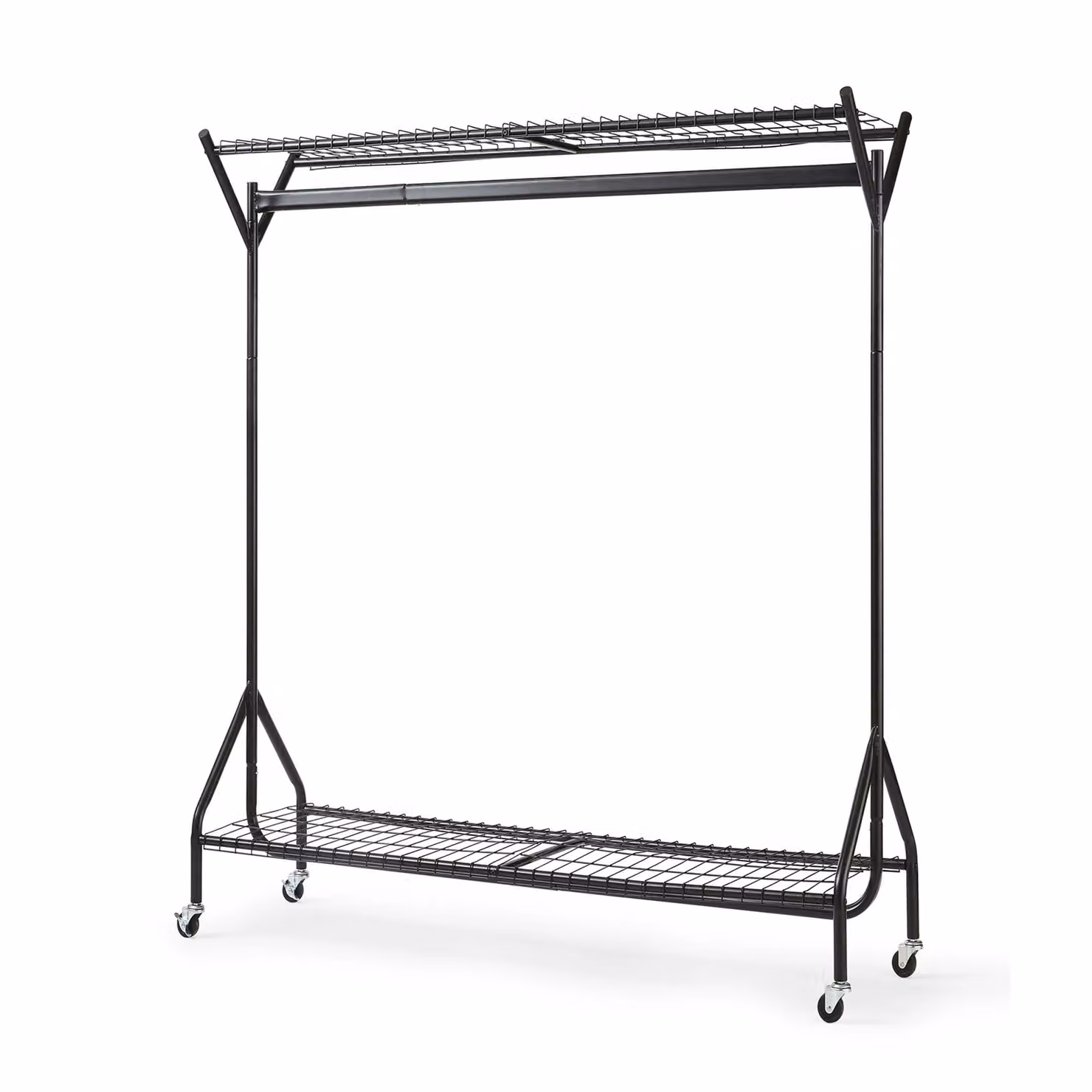 House of Home Heavy Duty Metal Clothing Rail with Shelves and Wheels in Matt Black, W/H: 152.4 x 121.92 cm – 2