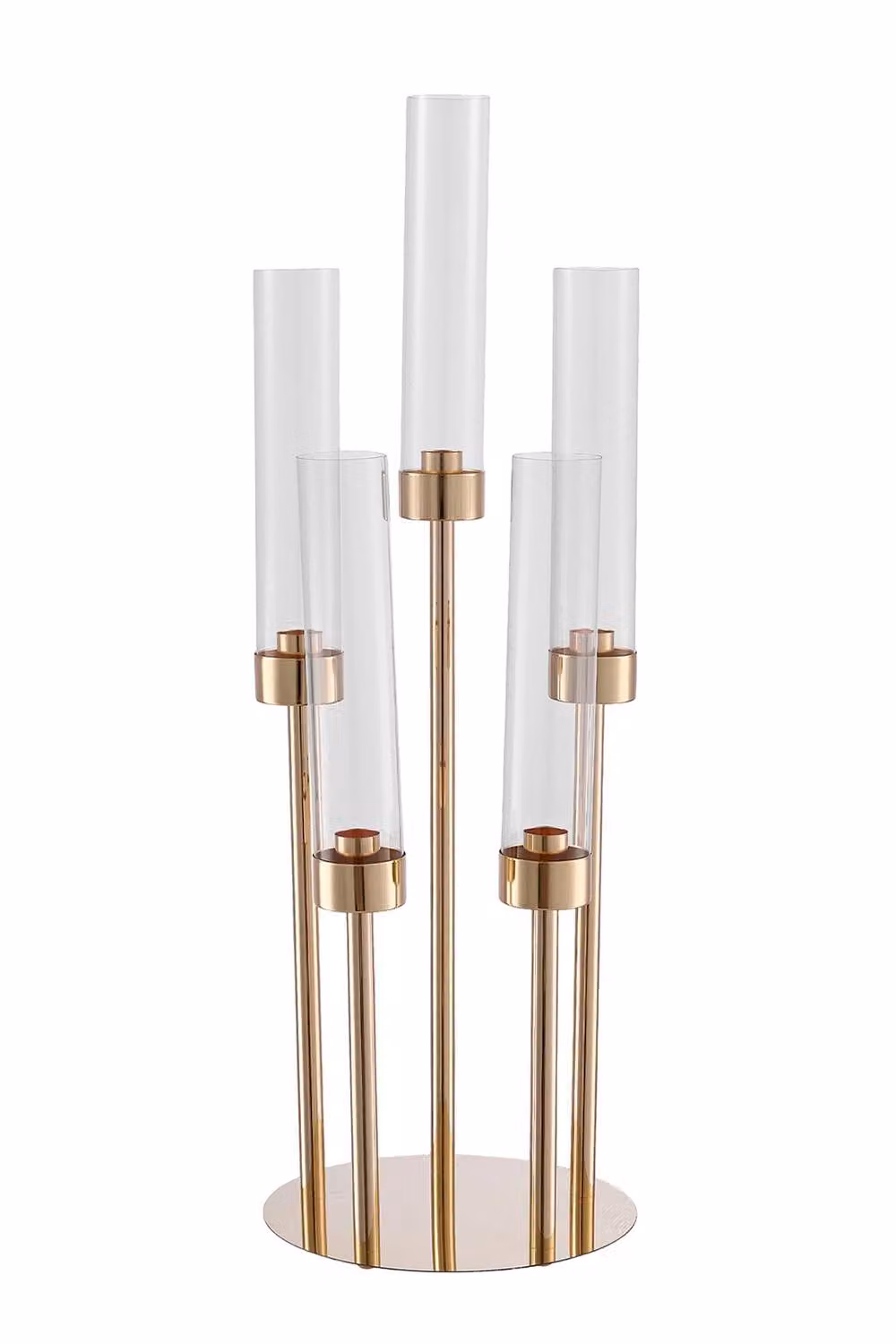 Living and Home Gold Metal 5-Arm Taper Candle Holder with Transparent Lampshade – 2