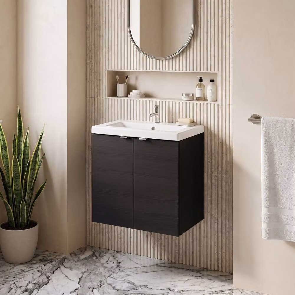 Balterley Alrewas Contemporary Wall Mounted 2 Door Bathroom Vanity Unit, Black, W: 60 cm, D: 57.9 cm, H: 60 cm – 2