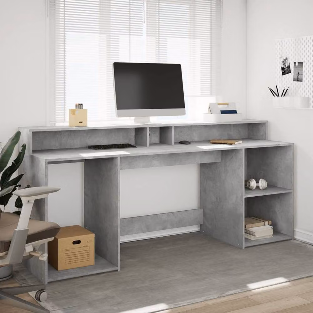 Berkfield Home Soft Desk with LED Lights in Concrete Grey, W/D/H: 200 x 55 x 91 cm – 3