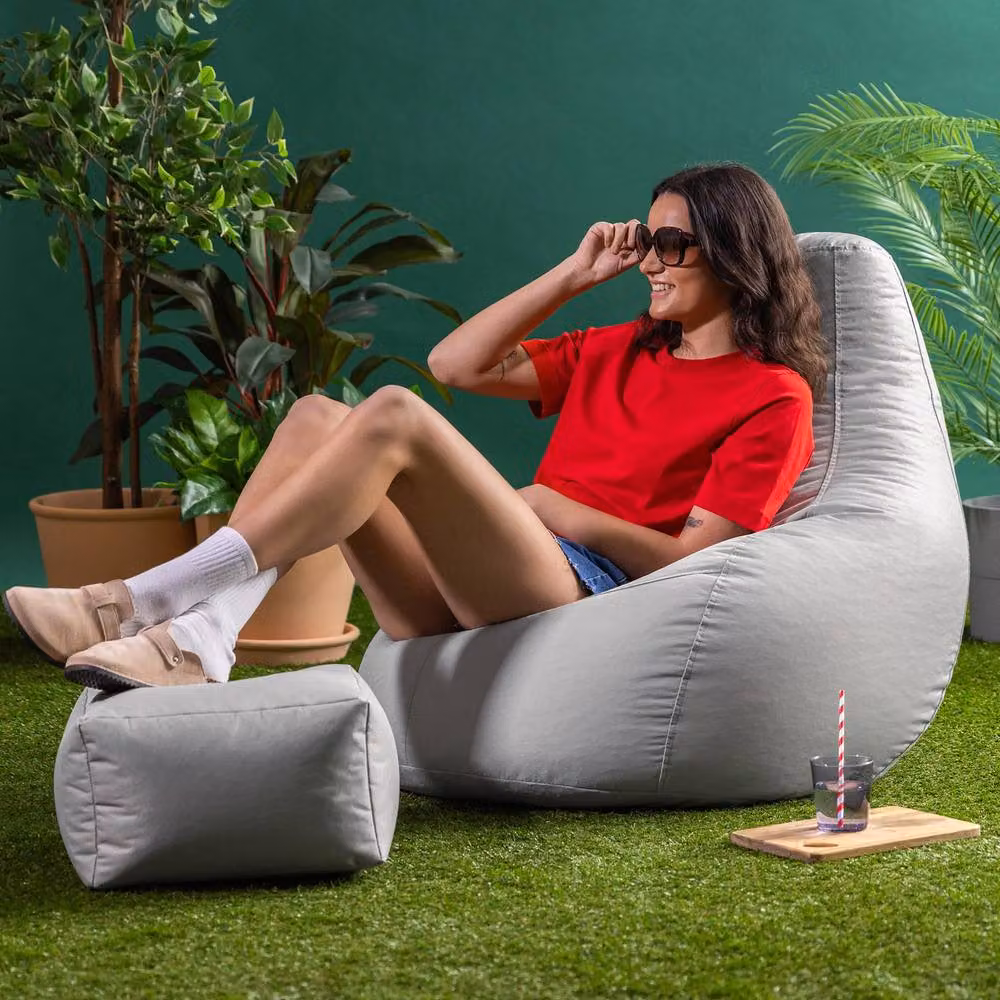 Bean Bag Bazaar Grey Outdoor Bean Bag and Footstool with Filling Included – 2