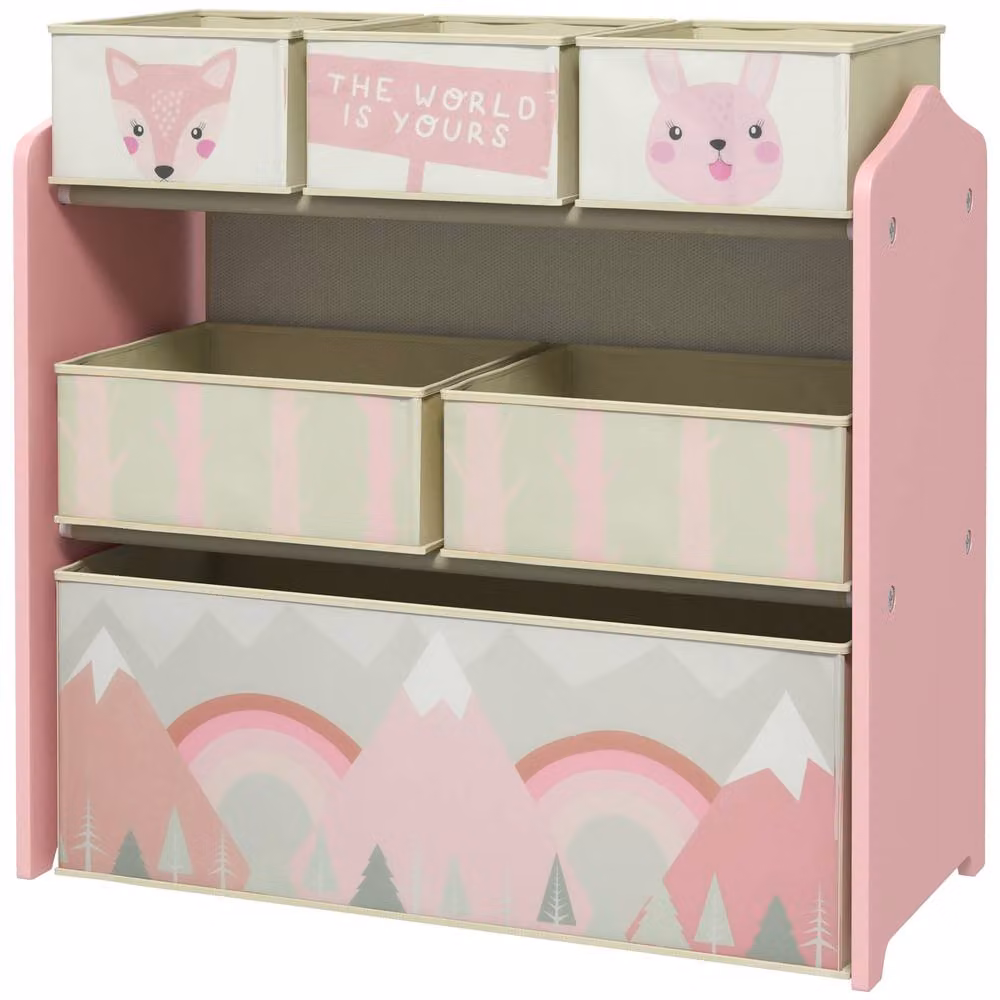 STILVORA Pink Toy Storage Organiser with 6 Fabric Bins, H 66.0 cm x W 63.0 cm x D 6.0 cm – 2