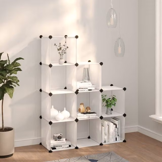 Berkfield 9-Cube Freestanding Home and Office Storage Organiser in Clear Transparent Plastic and Metal – 1