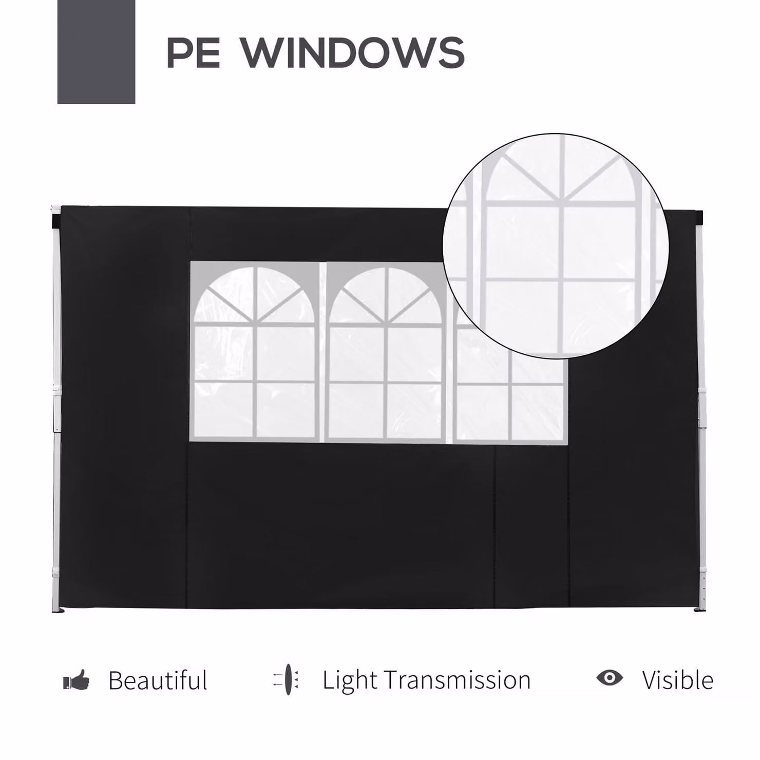 Outsunny Replacement Gazebo Side Wall Panels with Window, Black – 4