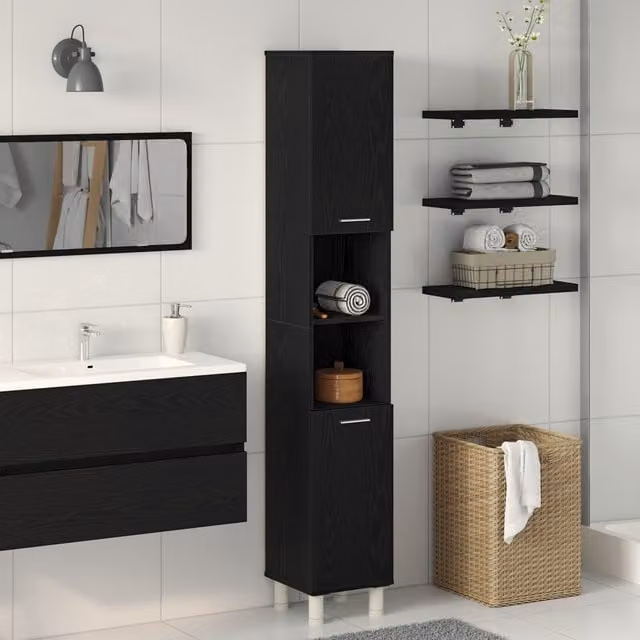 Berkfield Home Black Oak Bathroom Cabinet, W/D/H: 30 x 30 x 179 cm – 1