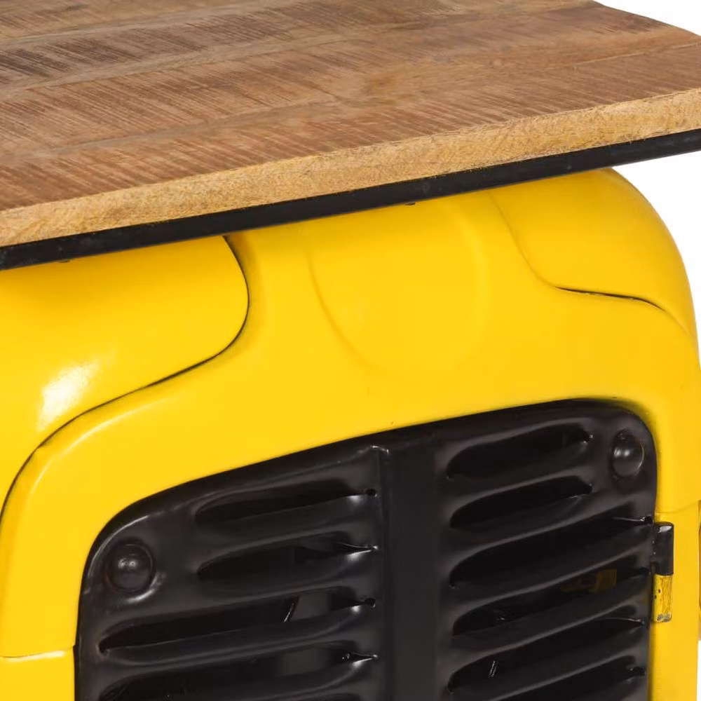 Berkfield Home Tractor Wine Cabinet in Yellow, Solid Mango Wood with Glass Doors, W/D/H: 49 x 31 x 172 cm – 3