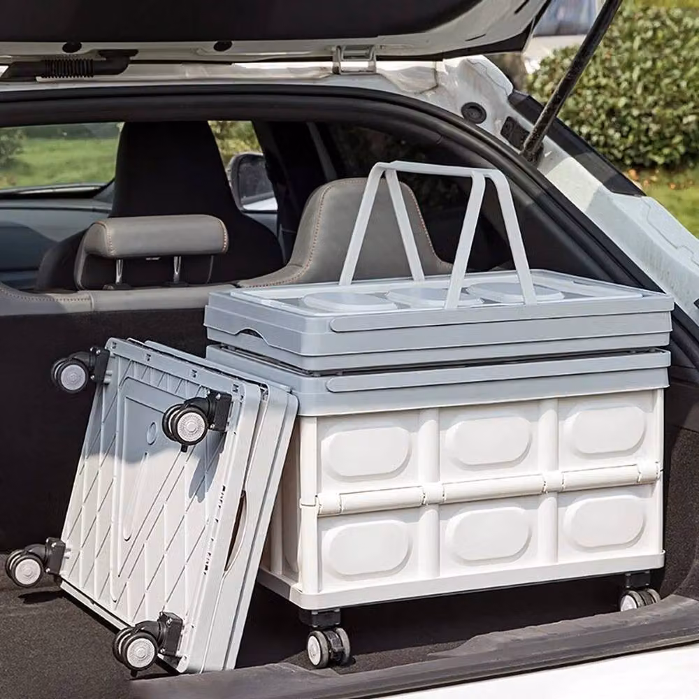 KORVIXA Beige Folding Storage Box Cart Camping Trolley Crate, W/D/H: 90 x 36 x 90 cm – 2