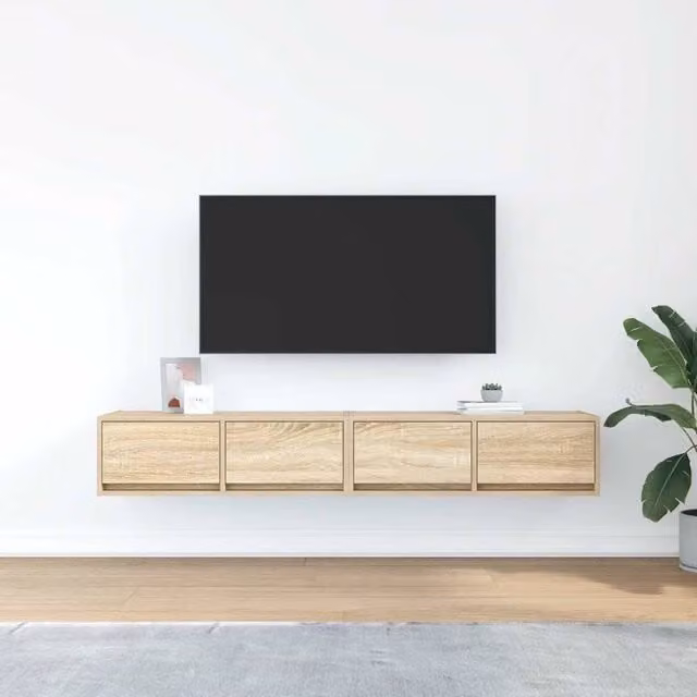 Berkfield Home Set of 2 TV Cabinets in Sonoma Oak and Light Tan, W/D/H: 80 x 31 x 25.5 cm