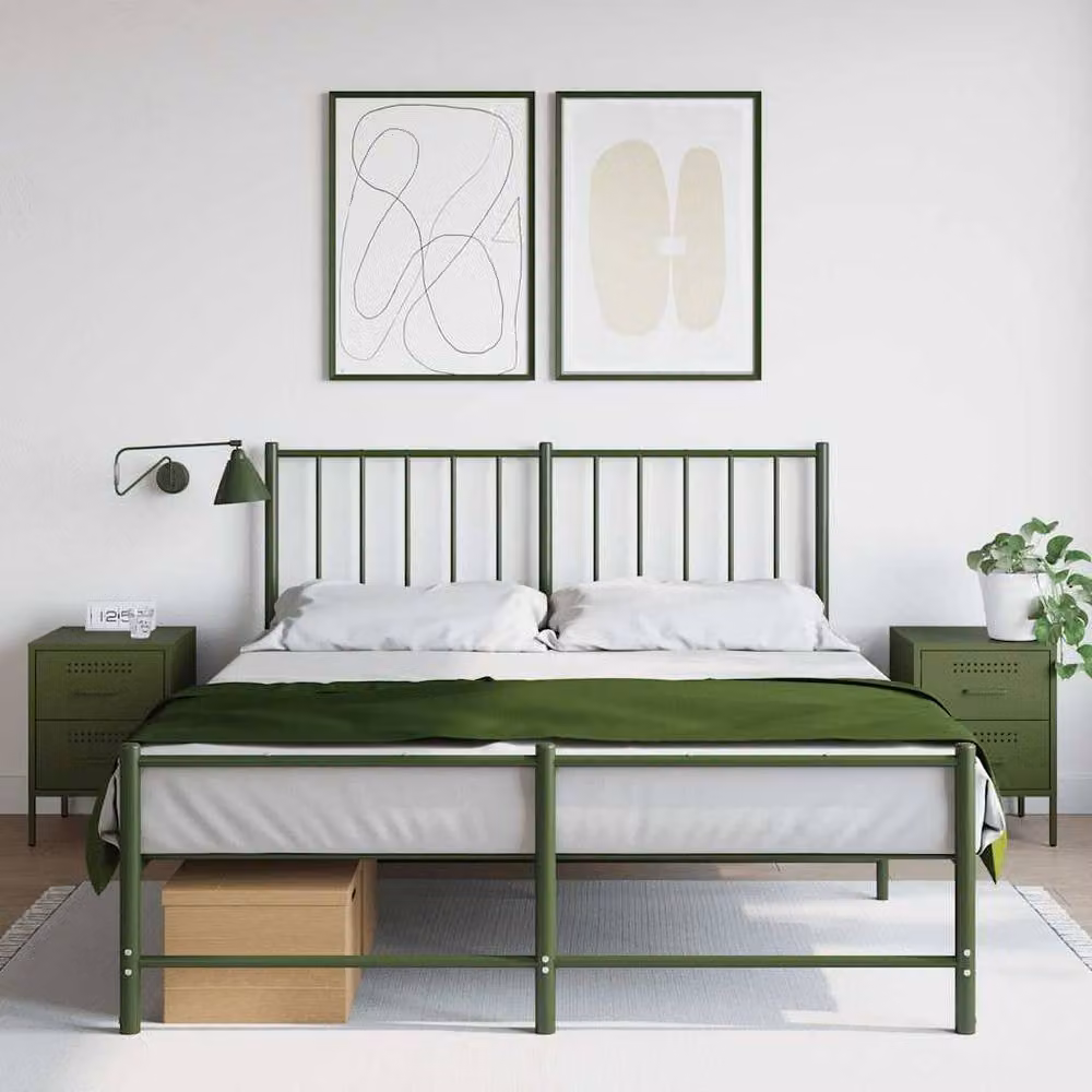 Berkfield Home Set of 2 Industrial Metal Bedside Cabinets in Olive Green, W/D/H: 36 x 39 x 50.5 cm – 2