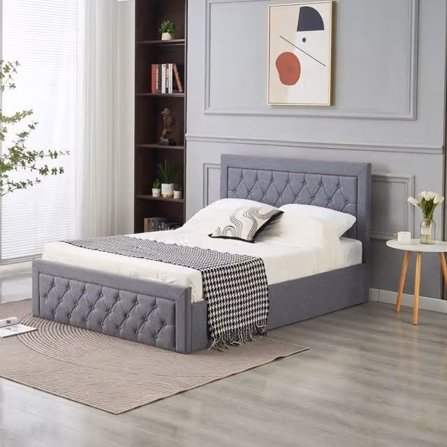 Home Treats Grey Upholstered Modern Ottoman Bed Frame with Hybrid Mattress, W/D/H: 120 x 200 cm