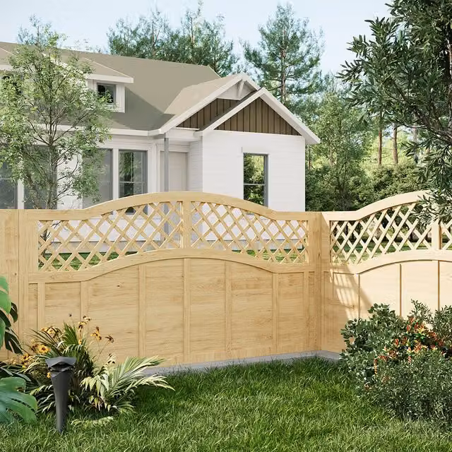 Livingandhome Pressure-Treated Woven Timber Lattice Top Garden Fence Panel, Brown, Height: 90 cm