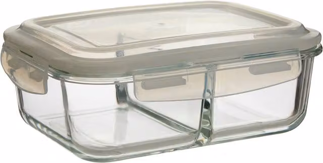 Orsina 1520 ml Rectangular Glass Food Container with Pink BPA-Free Lid and Clip Closure, Transparent