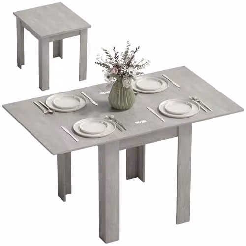 HOMCOM Modern Rectangular Folding Dining Table with Drop Leaf for 4-6 Adults, Grey, W/D/H: 140 x 80 x 77.5 cm
