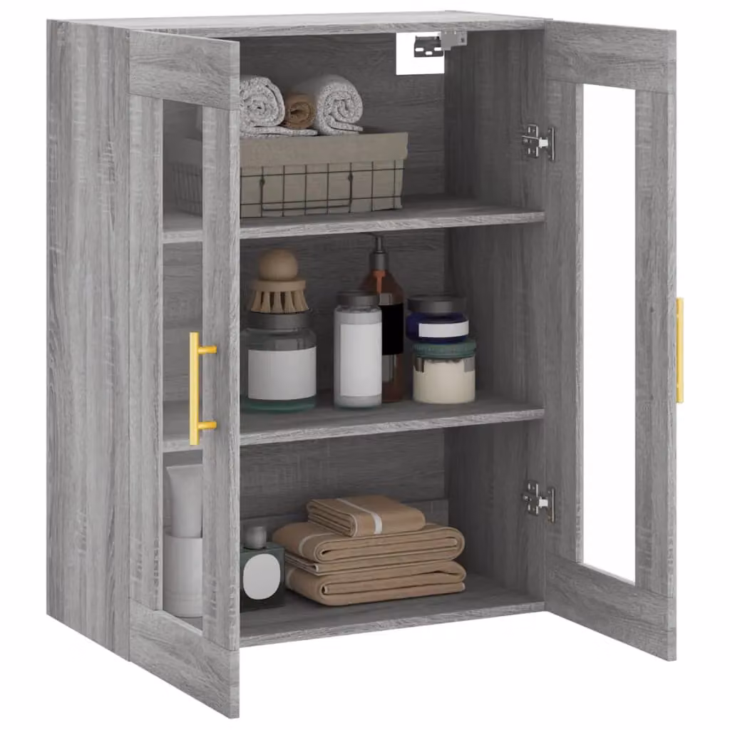 Berkfield Home Wall Mounted Cabinet in Grey with Glass Doors, W/D/H: 69.5 x 34 x 90 cm – 4