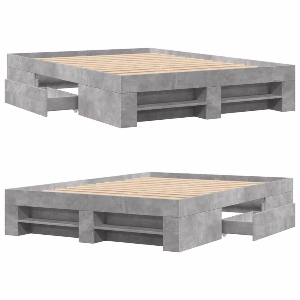 Berkfield Home Bed Frame in Concrete Grey with Drawers, W/D/H: 140 x 190 cm – 4