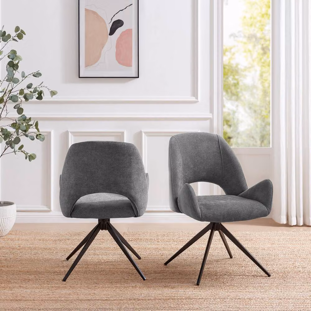 FurnitureboxUK Set of 2 Layla Grey Fabric Swivel Dining Chairs – 2