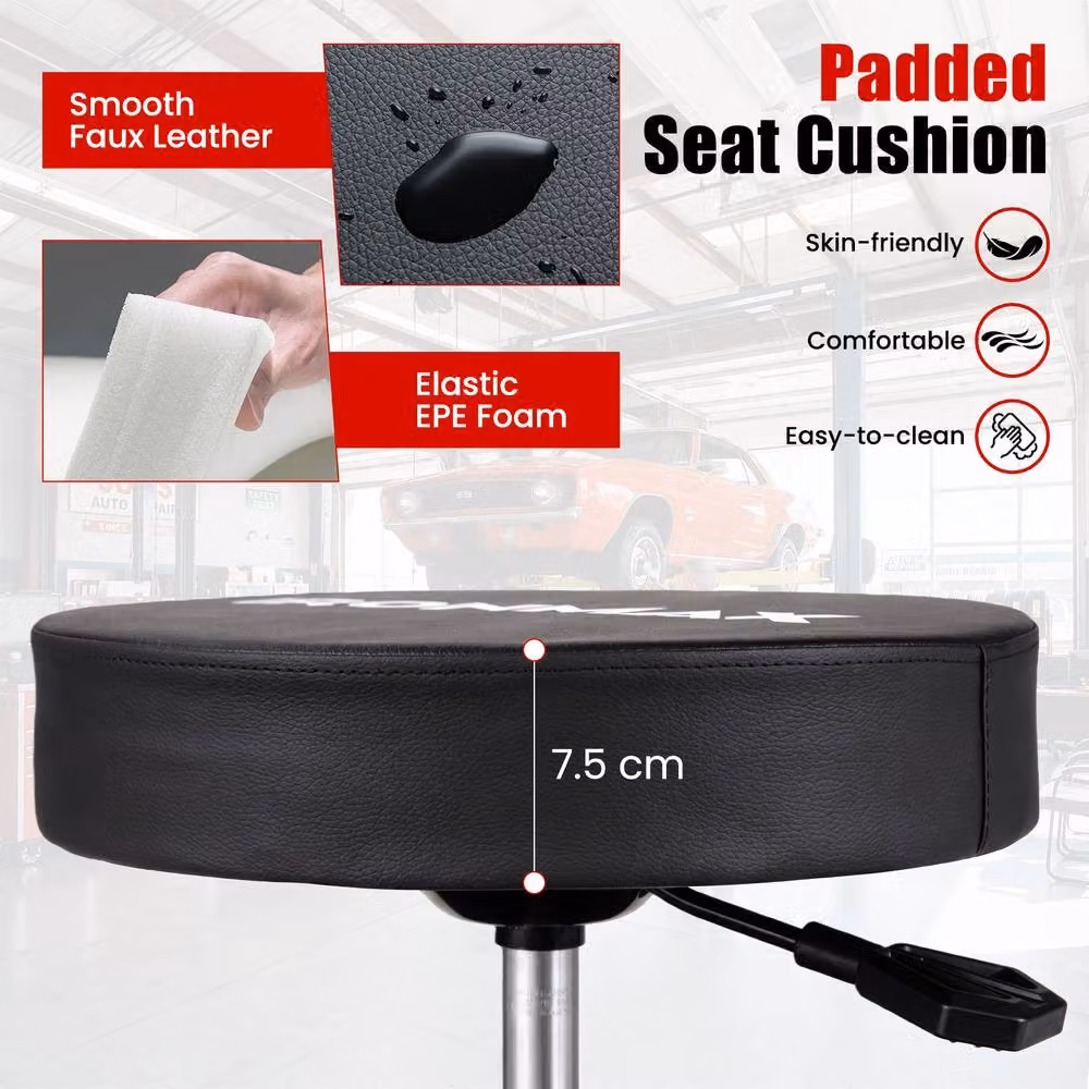 Gymax Rolling Mechanic Stool with Cushioned Seat in Red – 8