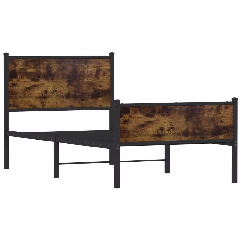 Berkfield Home Metal Bed Frame in Smoked Oak Brown, W/D/H: 90 x 200 cm – 3
