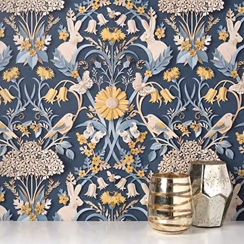 Fine Decor Woodland Navy Blue Washable Floral Nature Wallpaper Roll – 3