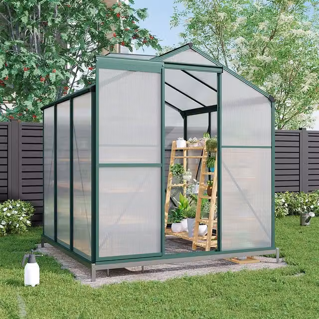 Breeins Aluminium Frame Greenhouse with Base and Window, Green and Clear, W/D: 190 x 190 cm