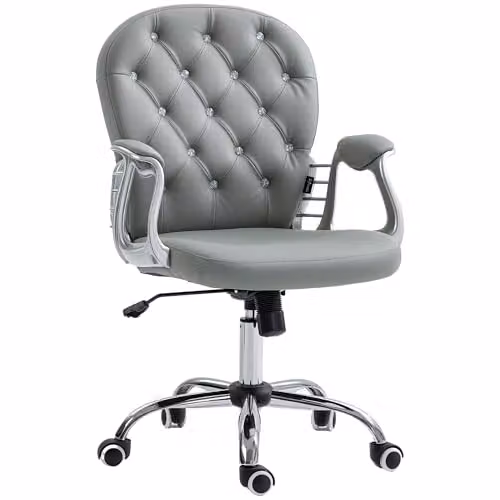 Vinsetto Ergonomic Swivel Office Chair in Grey Synthetic Leather with Armrests and Castors, W/D/H: 60.5 x 59.5 x 120 cm