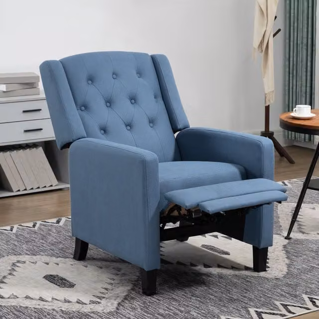 HOMCOM Blue Microfibre Fabric Recliner Armchair with Integrated Leg Rest and Button Tufting