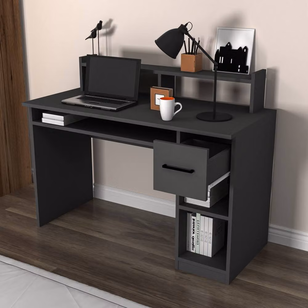 Destina Home Eslem Computer Desk in Anthracite Grey with Drawer and Shelves – 2