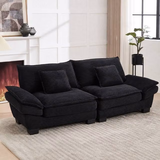 STILVORA 2 Seater Modular Sofa with Black Corduroy Upholstery, W: 224 cm, H: 81 cm, D: 81 cm – 1