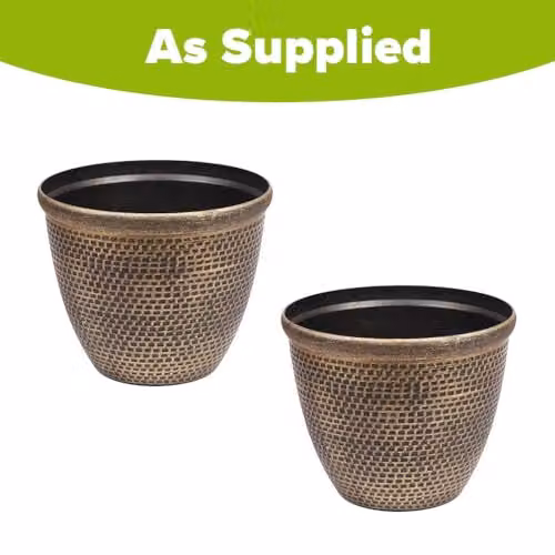 YouGarden Cromarty Antique Gold Planters, Set of 2 Recycled Plastic Pots with Textured Design for Indoor and Outdoor Use – 2